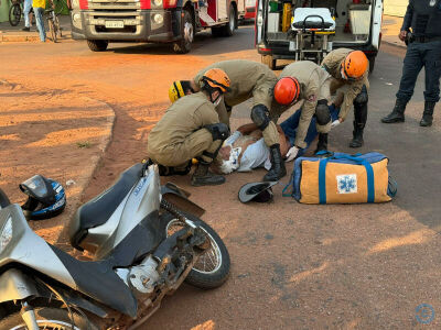 Imagem da notícia Idoso fica ferido após colisão entre moto e bicicleta em Coxim